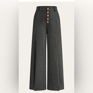Commense Charcoal High-Waisted Button-Front Wide-Leg Work Trouser Pants L